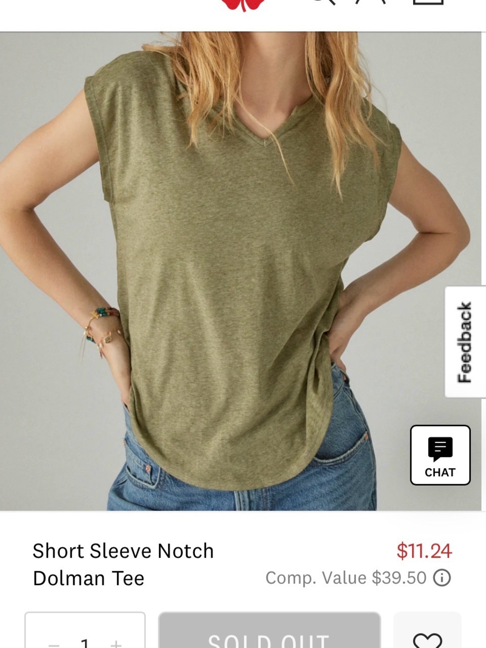Lucky Brand Short sleeve notch dolman tee. XL. Winter Moss
